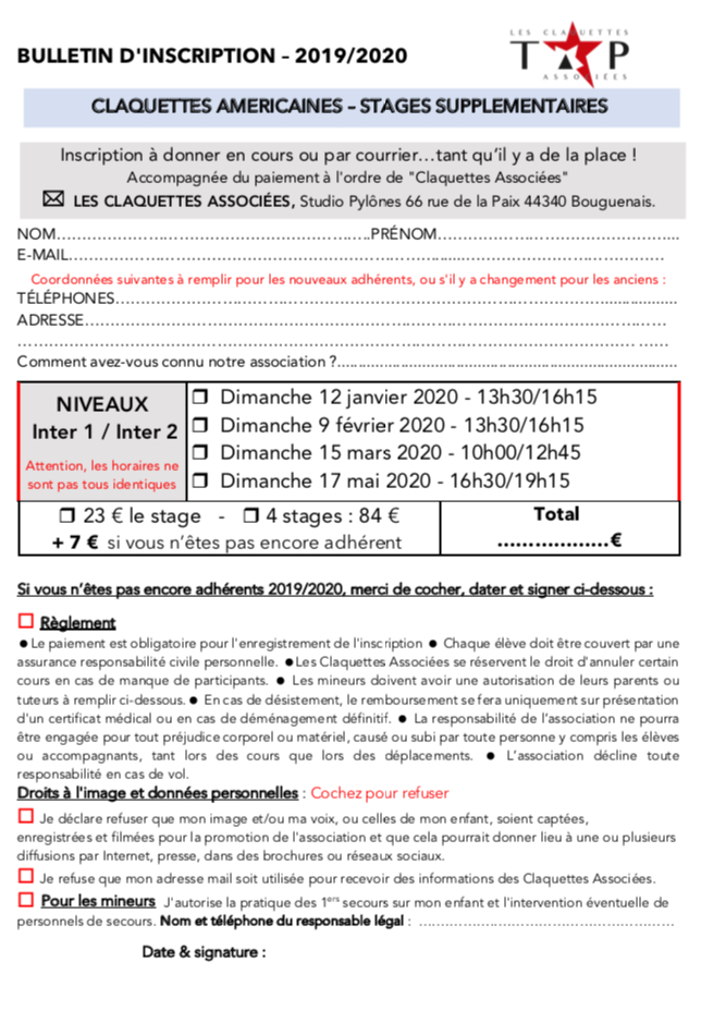 bulletin-inscription-stages-supplementaires-2020-claquettes-associees