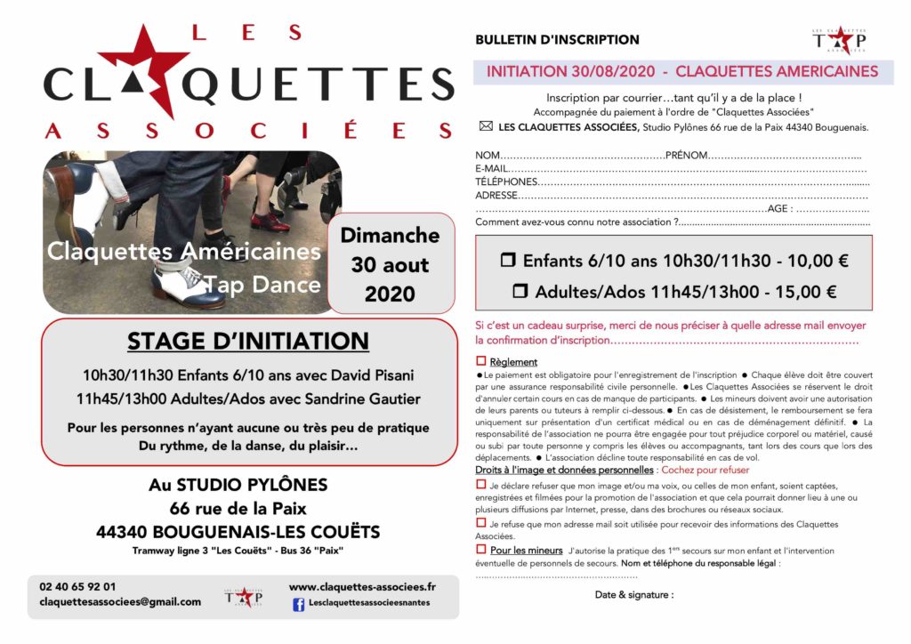Initiation claquettes -Tap dance
Dimanche 20 aout 2020
Les claquettes associees