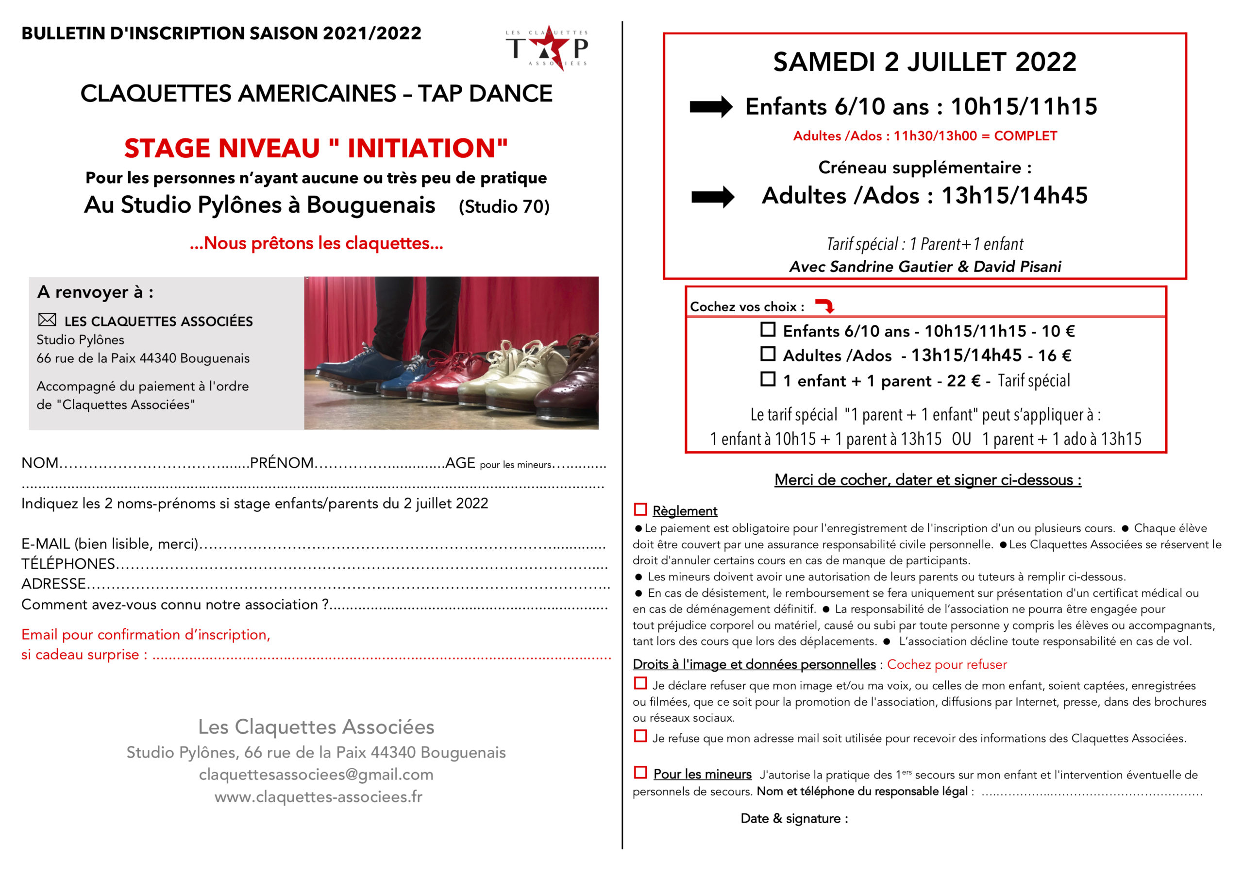 Stage d'iitiation claquettes adultes et enfants-samedi 2 juillet 2022-Les claquettes associées-Nantes